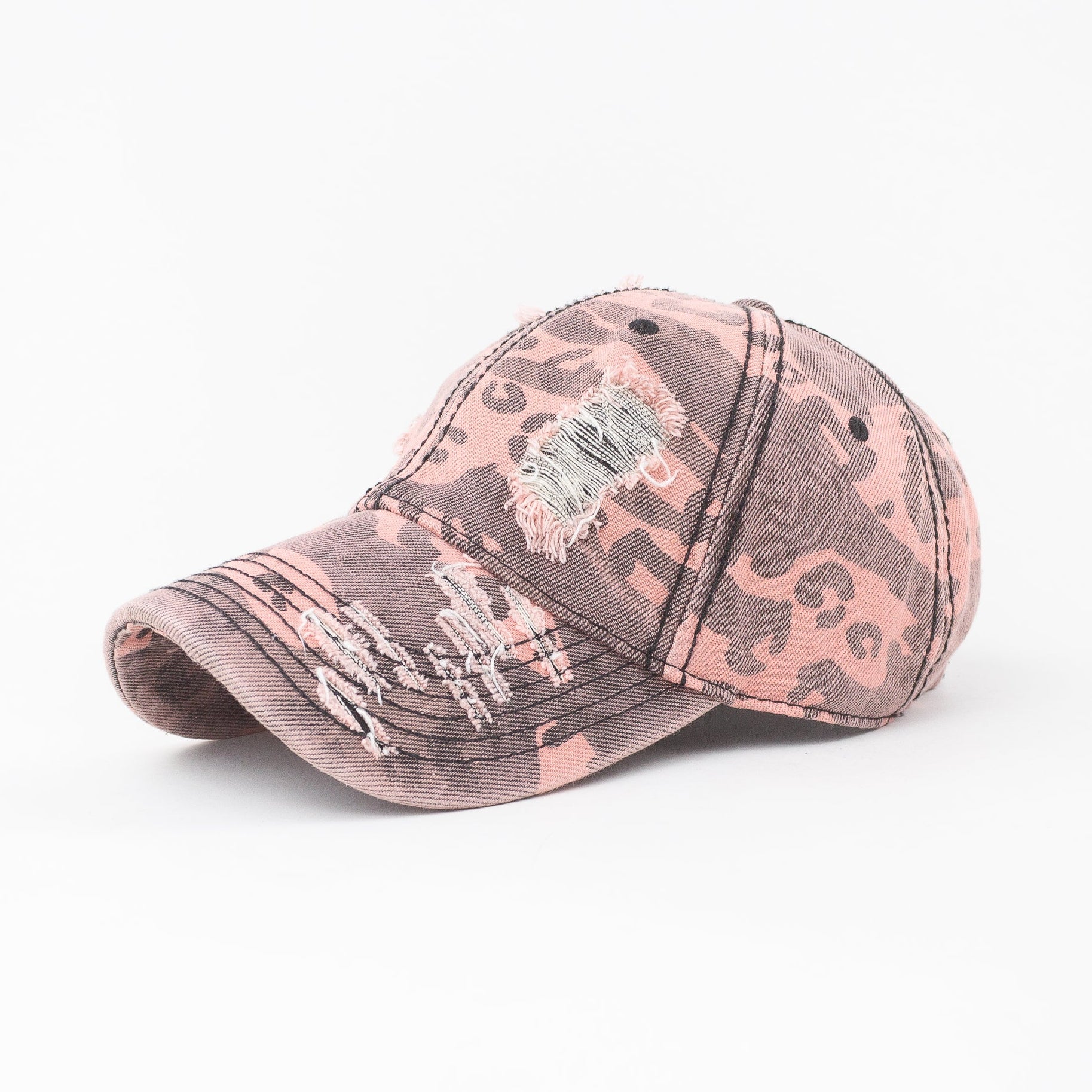 Pink camouflage baseball cap on a white background